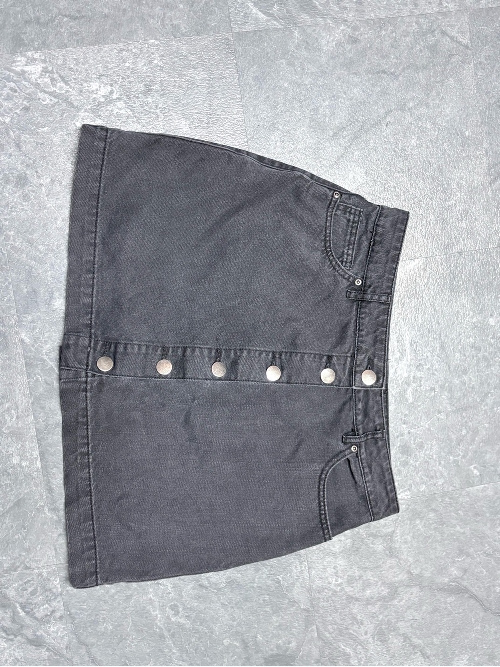Classic Black Button-Front Denim Mini Skirt